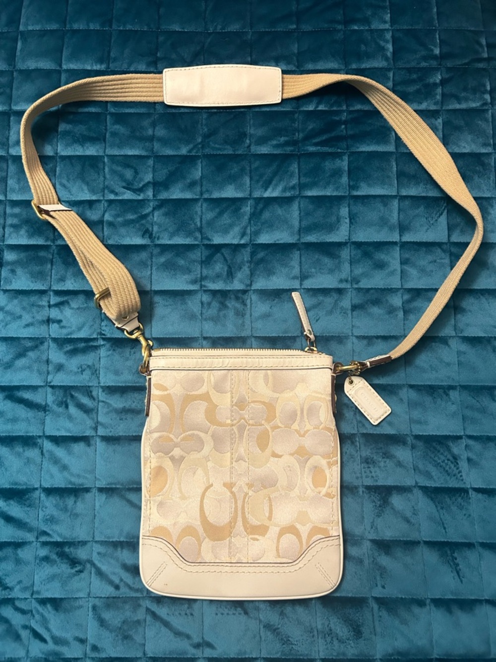 Coach Beige Signature Crossbody with Tan Strap